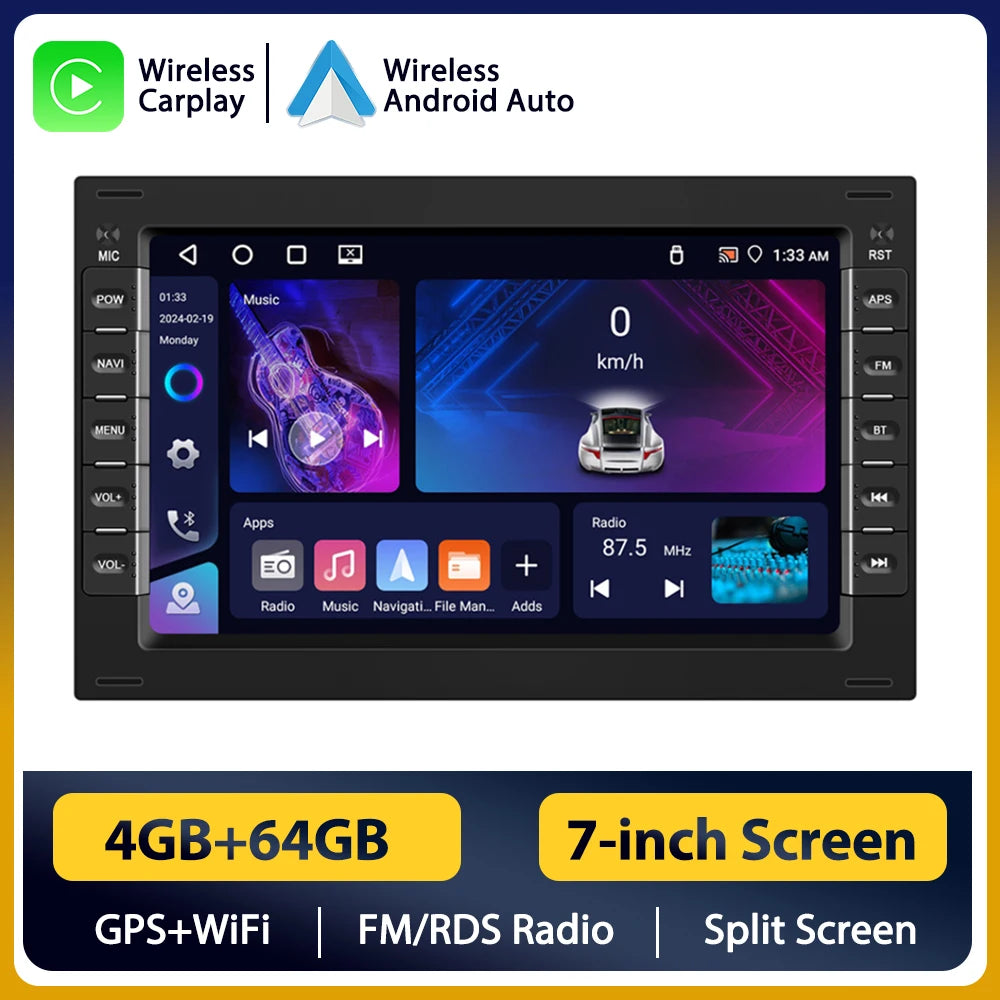 Podofo Wireless Carplay Android Car Radio Player dla VW PASSAT B5 MK4 MK5 SHARAN Jetta Bora Polo TRANSPORT T5 GPS Multimedia