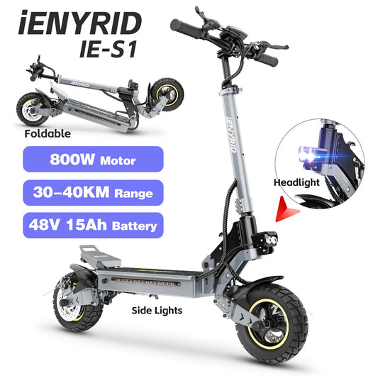 iENYRID iE-S1 EScooters Silnik 800 W Akumulator 48 V 15 Ah Wyświetlacz LCD Hulajnoga elektryczna 10-calowa opona terenowa Skutery miejskie Elektryczne