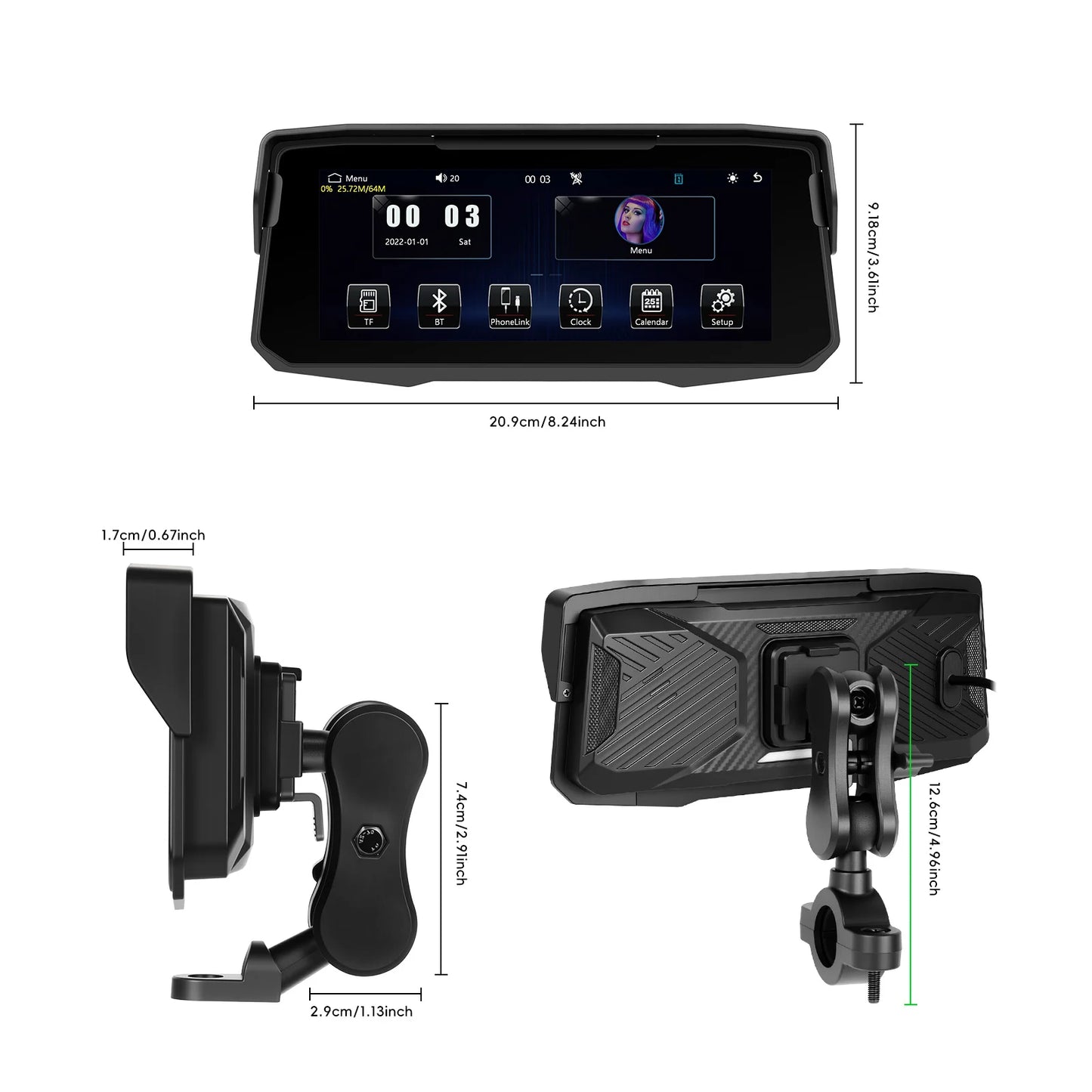 Odtwarzacz motocyklowy Podofo 6,86 cala CarPlay do motocykli z obsługą Android Auto Airplay, wodoodpornym, inteligentnym ekranem.