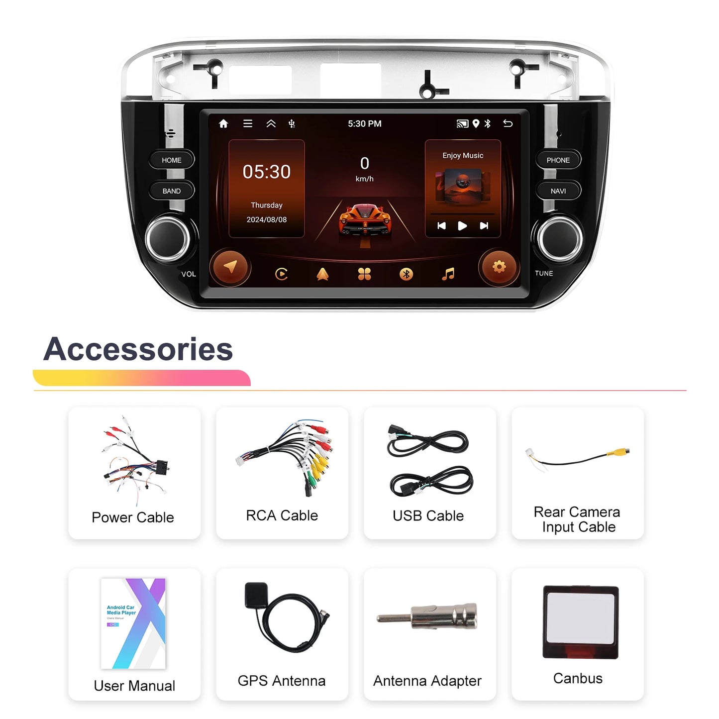 Podofo Wireless Carplay Android Auto Car Radio samochodowe do Fiata Punto 2012-2015 2 din stereo BT 2+64 GB odtwarzacz multimedialny GPS
