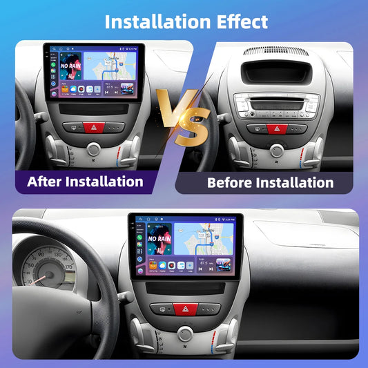 Podofo 10'' Wireless CarPlay AI Voice Car Radio For Toyota Aygo 2004-2014/PEUGEOT 107/Citroën C1 Android GPS DSP Autoradio FM BT