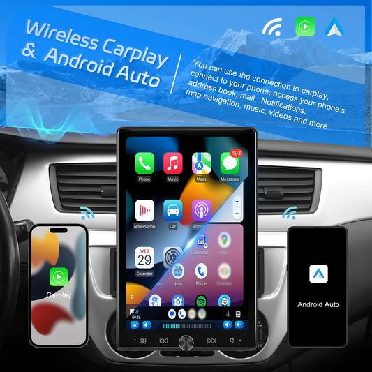 Odtwarzacz multimedialny Podofo z pionowym ekranem 10,4 cala, bezprzewodowy CarPlay, Android Auto, FM/RDS, BT Mirror Link, MP5, radio samochodowe