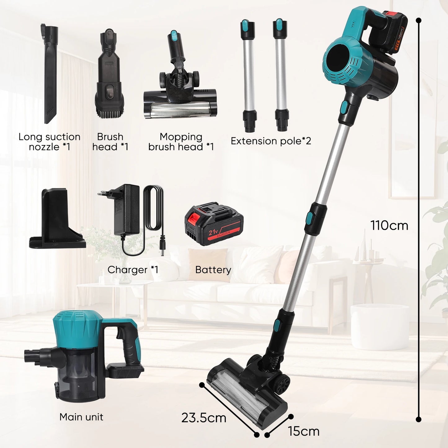LED Upright Cordless Vacuum for Makita 18V Battery, Brushless Motor,16KPa Suction,0.8L Dustbin, 30 Mins Runtime with Accessories