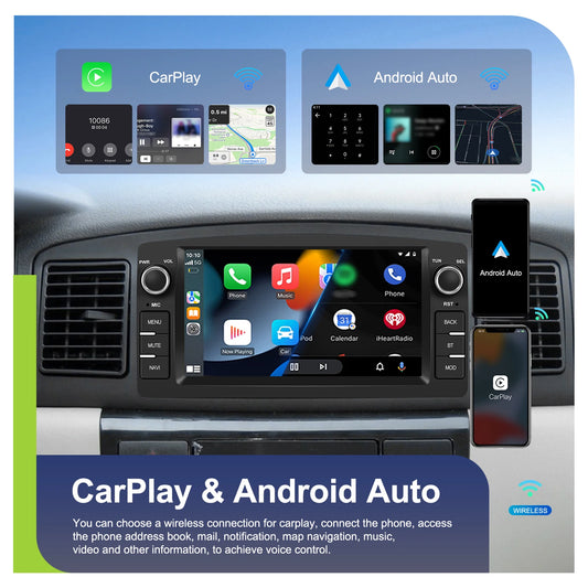 Radio samochodowe Podofo 7'' AI Voice Wireless CarPlay GPS WIFI DSP 4+64G Odtwarzacz multimedialny FM/RDS BT EQ do Toyoty Corolli E120/E130