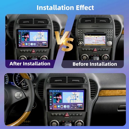 Podofo Bezprzewodowe radio samochodowe CarPlay z AI do Mercedesa-Benz SLK 2010 z Androidem, GPS WIFI, odtwarzacz multimedialny DSP, FM/RDS, korektor, radio 2din