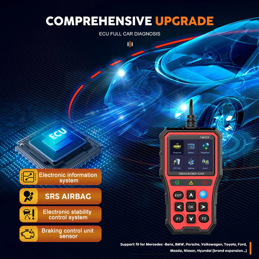 Podofo Code Reader, skaner kodów błędów, wielojęzyczne narzędzie diagnostyczne YM529, czytnik kodów OBD2, sprawdzanie układu silnika, test akumulatora
