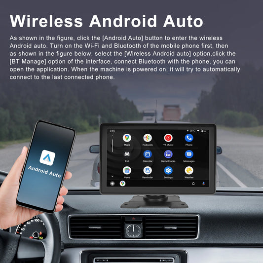 Podofo Uniwersalny 7-calowy radioodtwarzacz samochodowy multimedialny odtwarzacz wideo Bezprzewodowa nawigacja GPS CarPlay dla Apple Android Auto BT Touch Screen