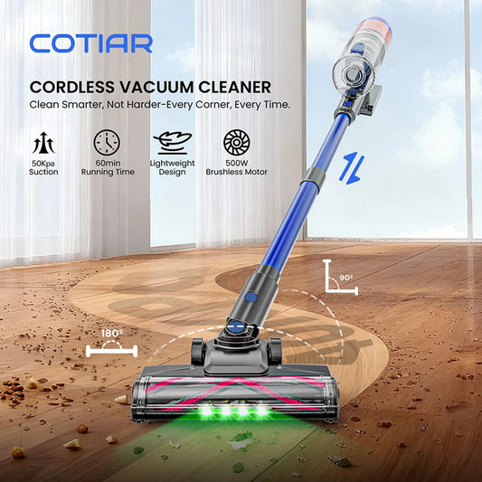 Odkurzacz bezprzewodowy COTIAR R11 do domu, 500 W, 50 kPa, lekki, z wyświetlaczem LED i czasem pracy do 60 minut, z 3 filtrami HEPA