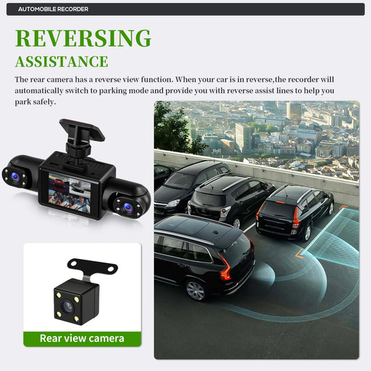 Podofo 2-calowy samochodowy rejestrator wideo 1080P Lewa prawa kamera cofania 360° 4-obiektywowa kamera samochodowa DVR nagrywanie w pętli monitor parkowania