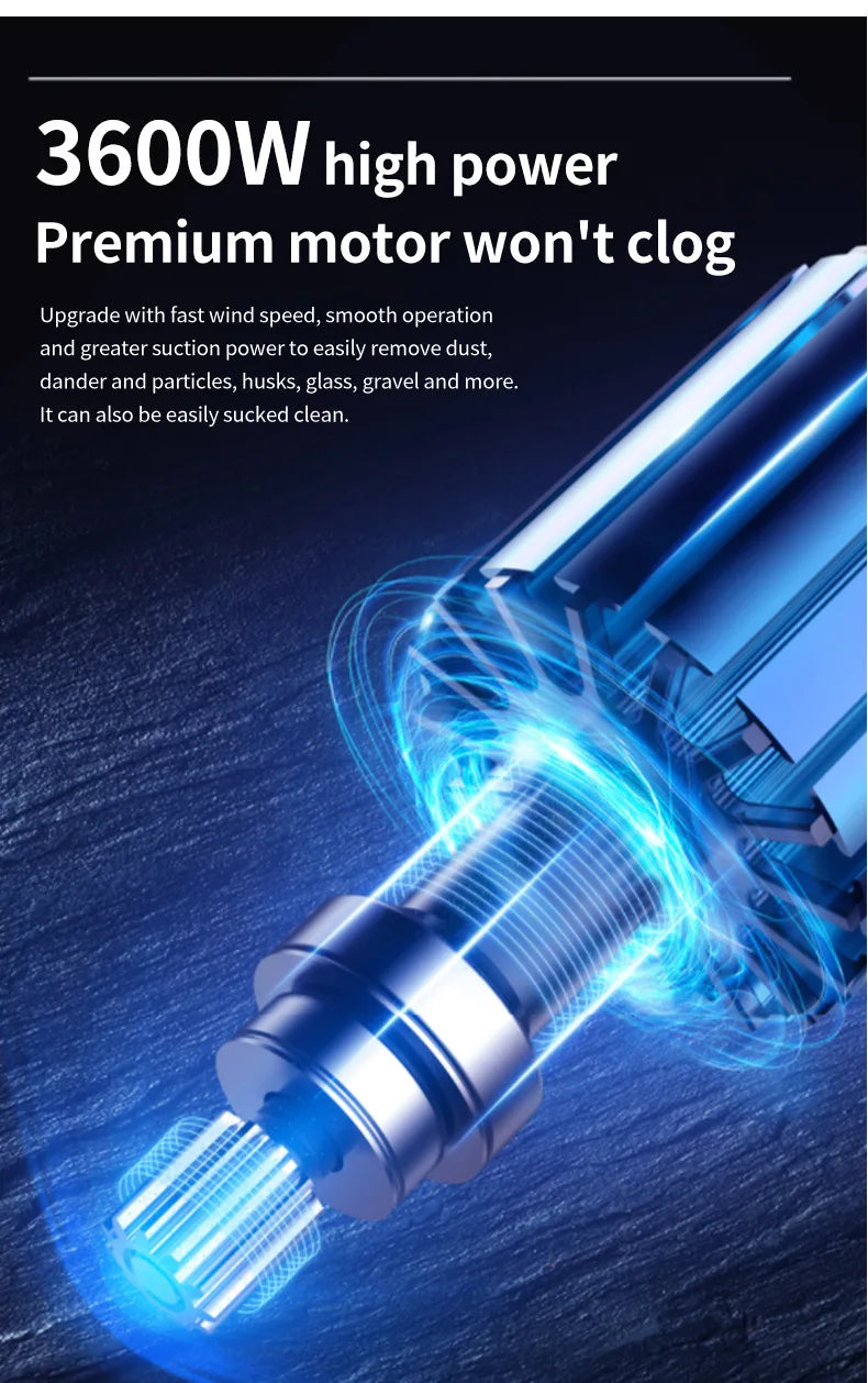 Odkurzacz bezworkowy 3600 W, filtracja wielocyklonowa 15 kPa, cicha konstrukcja, przewodowy odkurzacz do twardych podłóg, dywanów i włosów