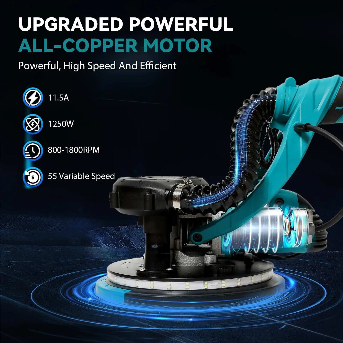 Szlifierka elektryczna do płyt gipsowo-kartonowych o mocy 1250 W, regulowana prędkość, uchwyt samozasysający, szlifierka ścienna