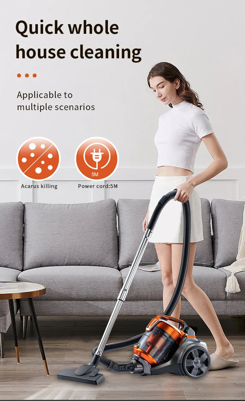 Odkurzacz bezworkowy 3600 W, filtracja wielocyklonowa 15 kPa, cicha konstrukcja, przewodowy odkurzacz do twardych podłóg, dywanów i włosów