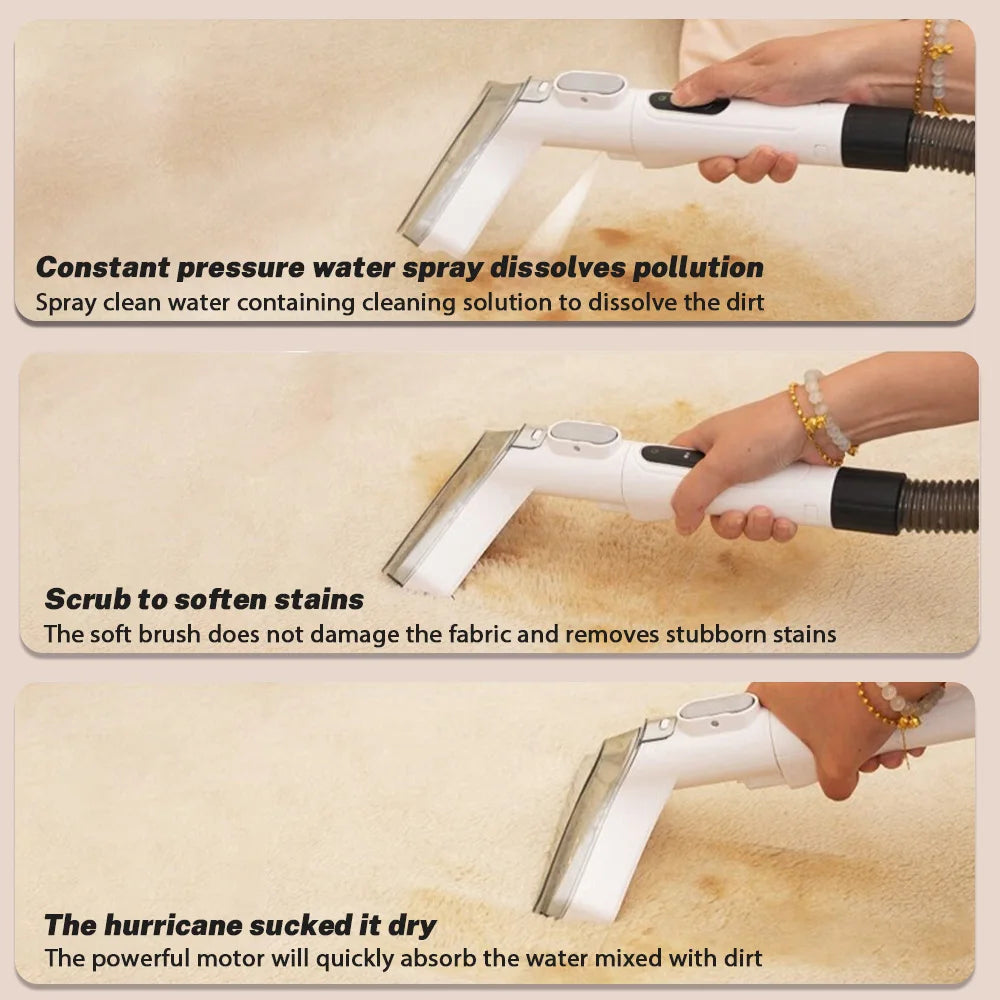 3 w 1 ręczny odkurzacz do dywanów 600 W 15 kPa przenośny środek do czyszczenia plam na kanapę samochodową, spryskiwacz do sierści zwierząt, urządzenie do czyszczenia tapicerki