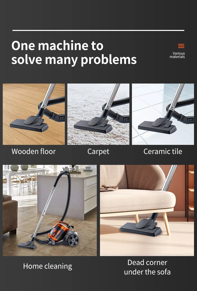 Odkurzacz bezworkowy 3600 W, filtracja wielocyklonowa 15 kPa, cicha konstrukcja, przewodowy odkurzacz do twardych podłóg, dywanów i włosów