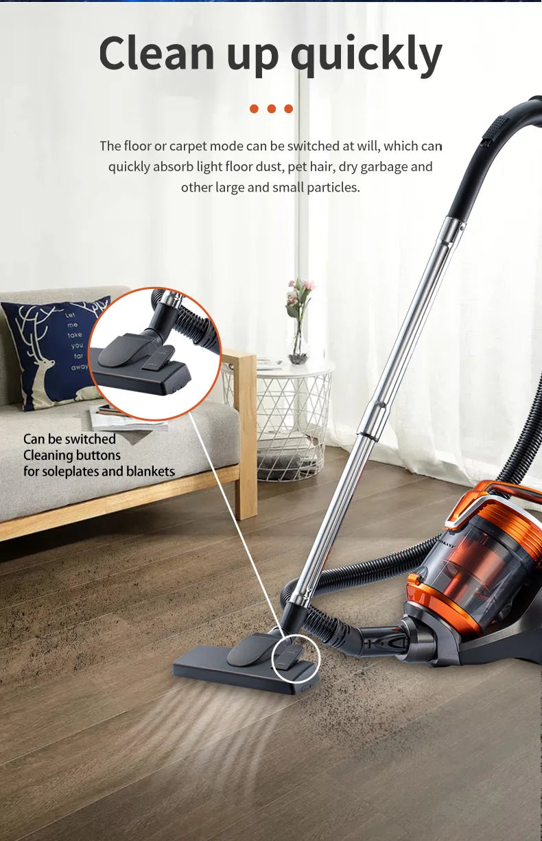 Odkurzacz bezworkowy 3600 W, filtracja wielocyklonowa 15 kPa, cicha konstrukcja, przewodowy odkurzacz do twardych podłóg, dywanów i włosów