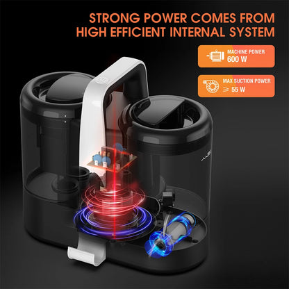 Ręczny odkurzacz do dywanów 600 W 15 kPa, przenośny odkurzacz do plam na kanapę samochodową, spryskiwacz do sierści zwierząt, ssanie, zintegrowana maszyna czyszcząca tapicerkę