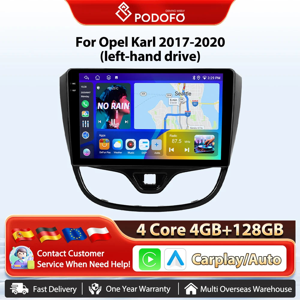 Podofo Bezprzewodowe radio samochodowe CarPlay AI do Opla Karla 2017-2020 (lewe) Android GPS WIFI Samochodowy odtwarzacz multimedialny DSP FM EQ Radio 2din
