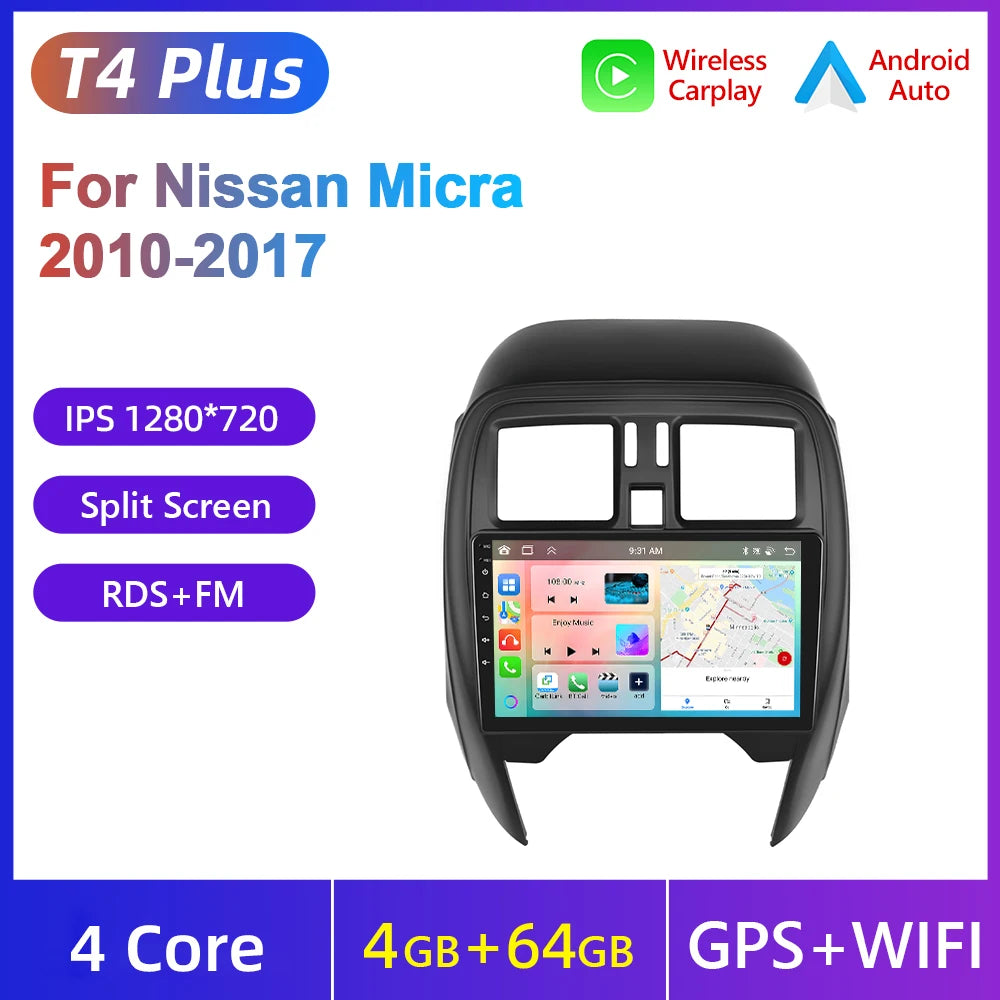 Podofo Android Auto Wireless CarPlay Radio samochodowe do NISSANA Micra K13 marzec 2013-2017 Nawigacja GPS 4G WIFI Samochodowy odtwarzacz multimedialny