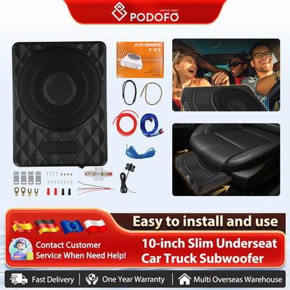 Podofo 1000W, smukły subwoofer samochodowy pod siedzeniem, zasilany 12 V, zestaw wzmacniacza do subwoofera samochodowego do ciężarówki