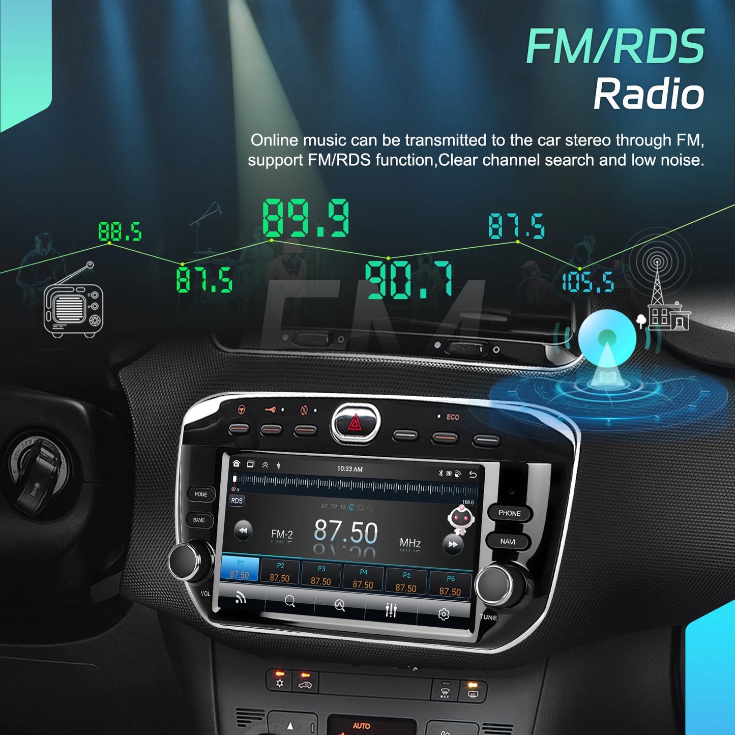 Podofo Wireless Carplay Android Auto do Fiata Punto 10-16/Linea 12-15 Radio samochodowe 6+128G AI Voice GPS DVR Odtwarzacz multimedialny BT FM