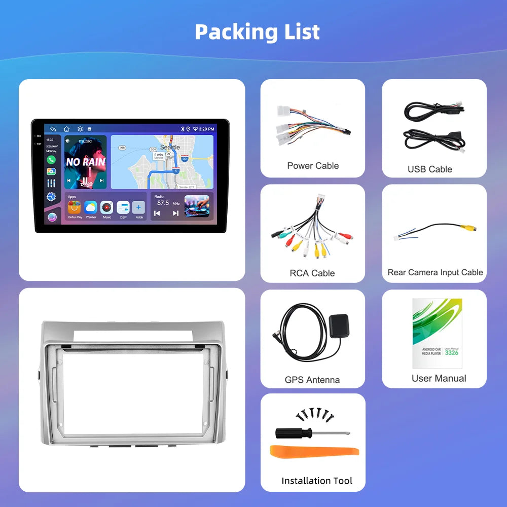 Podofo Bezprzewodowe radio samochodowe CarPlay AI do Toyoty Verso 2006 z Androidem GPS WIFI, odtwarzacz multimedialny DSP FM/RDS, korektor 2din