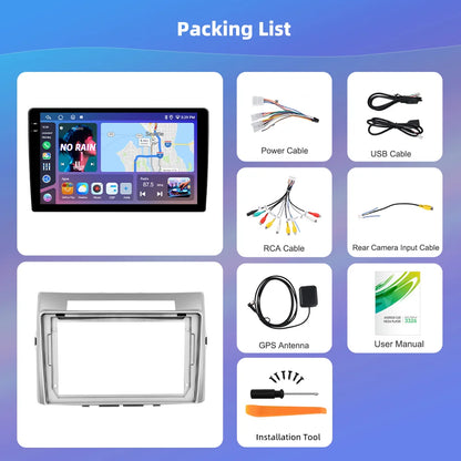 Podofo Bezprzewodowe radio samochodowe CarPlay AI do Toyoty Verso 2006 z Androidem GPS WIFI, odtwarzacz multimedialny DSP FM/RDS, korektor 2din