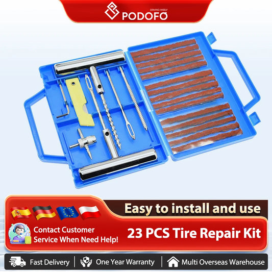 Zestaw naprawczy do opon Podofo 23 szt./pudełko, wytrzymały, do samochodów dostawczych, motocykli, rowerów, opon bezdętkowych, narzędzi do nitowania