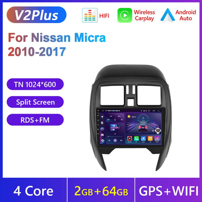 Podofo Android Auto Wireless CarPlay Radio samochodowe do NISSANA Micra K13 marzec 2013-2017 Nawigacja GPS 4G WIFI Samochodowy odtwarzacz multimedialny