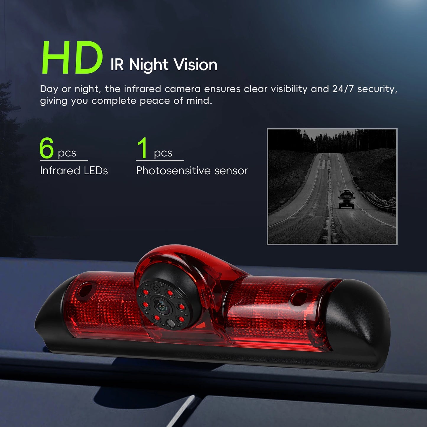 Podofo 140° Kamera cofania z trzecim światłem stopu i noktowizorem do samochodów Fiat Ducato Peugeot Boxer Citroen Jumper