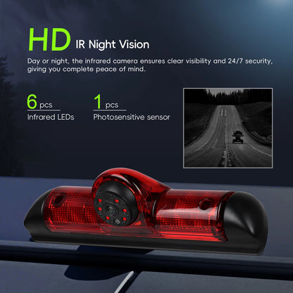 Podofo 140° Kamera cofania z trzecim światłem stopu i noktowizorem do samochodów Fiat Ducato Peugeot Boxer Citroen Jumper