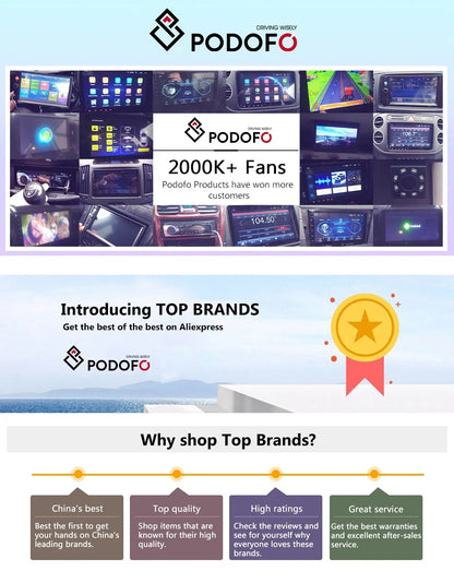 Podofo do Peugeota 107, Toyoty Aygo, Citroena C1 2005-2014, radia samochodowego, bezprzewodowego CarPlay, Androida Auto, 2+64 GB, GPS, jednostka główna, bez DVD