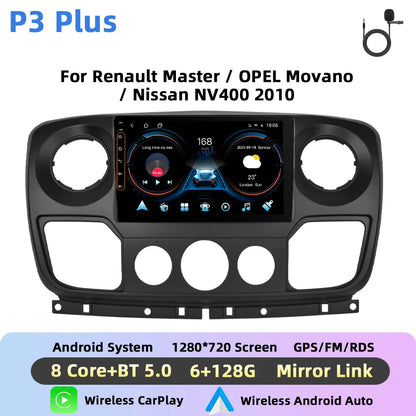 Podofo Bezprzewodowe radio samochodowe CarPlay z AI do Renault Master/OPEL Movano/Nissan NV400 2010 Android GPS WIFI Samochodowy odtwarzacz multimedialny