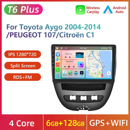 Podofo do Peugeota 107, Toyoty Aygo, Citroena C1 2005-2014, radia samochodowego, bezprzewodowego CarPlay, Androida Auto, 2+64 GB, GPS, jednostka główna, bez DVD