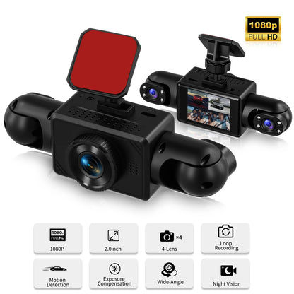 Podofo 2-calowy samochodowy rejestrator wideo 1080P Lewa prawa kamera cofania 360° 4-obiektywowa kamera samochodowa DVR nagrywanie w pętli monitor parkowania