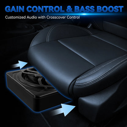 Podofo 10-calowy samochodowy system audio z subwooferem pod siedzeniem, wzmacniany subwoofer, zestaw wzmacniacza do samochodu ciężarowego i subwoofera