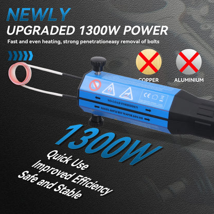 Podofo Magnetyczny podgrzewacz indukcyjny do śrub i nakrętek, narzędzie do demontażu zardzewiałych śrub, 1300 W, bezpłomieniowe narzędzie indukcyjne