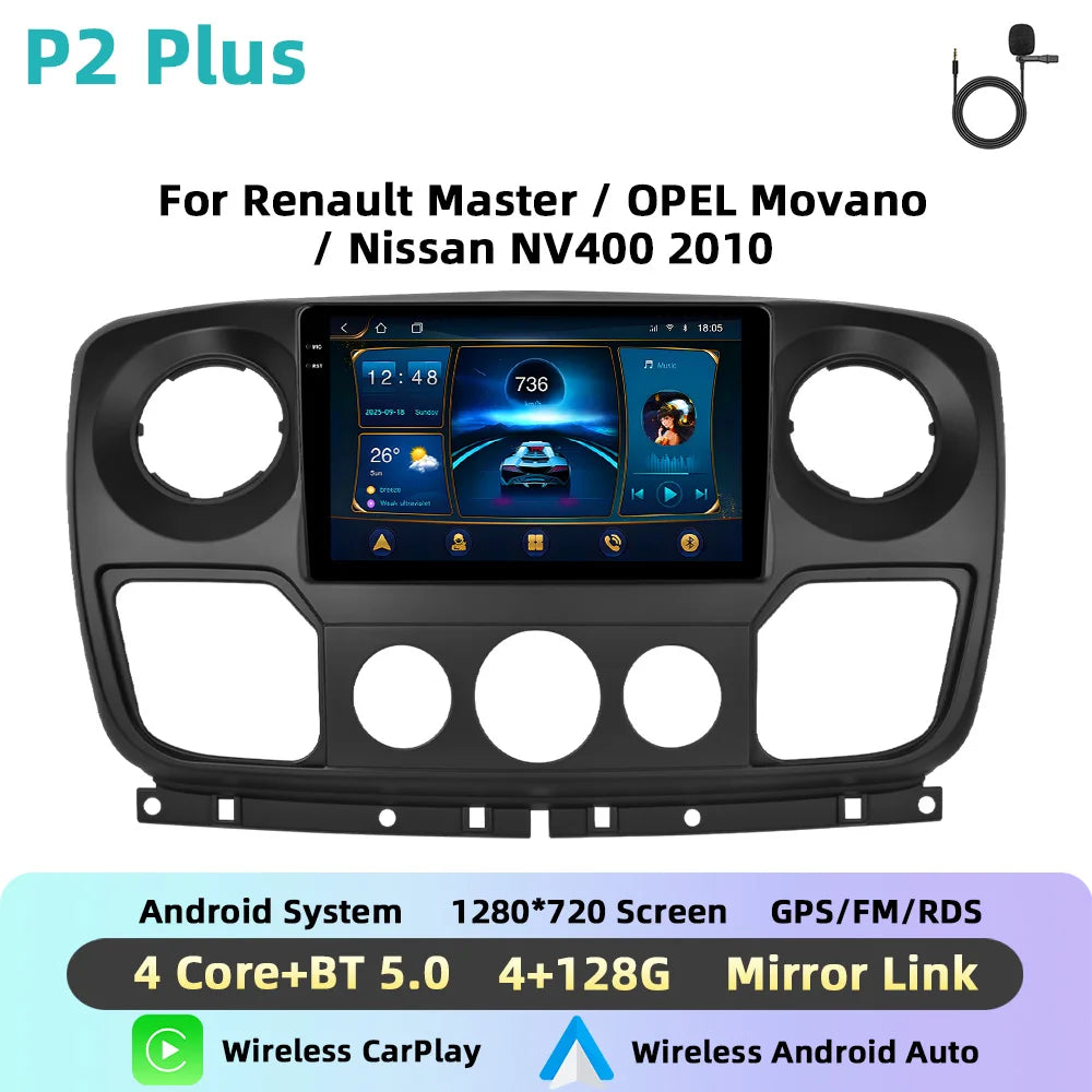 Podofo Bezprzewodowe radio samochodowe CarPlay z AI do Renault Master/OPEL Movano/Nissan NV400 2010 Android GPS WIFI Samochodowy odtwarzacz multimedialny