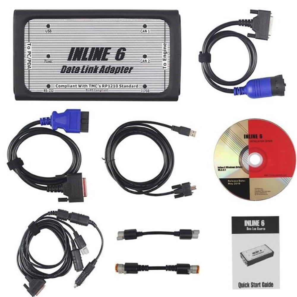 Narzędzie diagnostyczne do ciężarówek Podofo z adapterem INLINE 6 Data Link, zestaw diagnostyczny Protocol Aftermarket Tools Cummins J1939 J1708