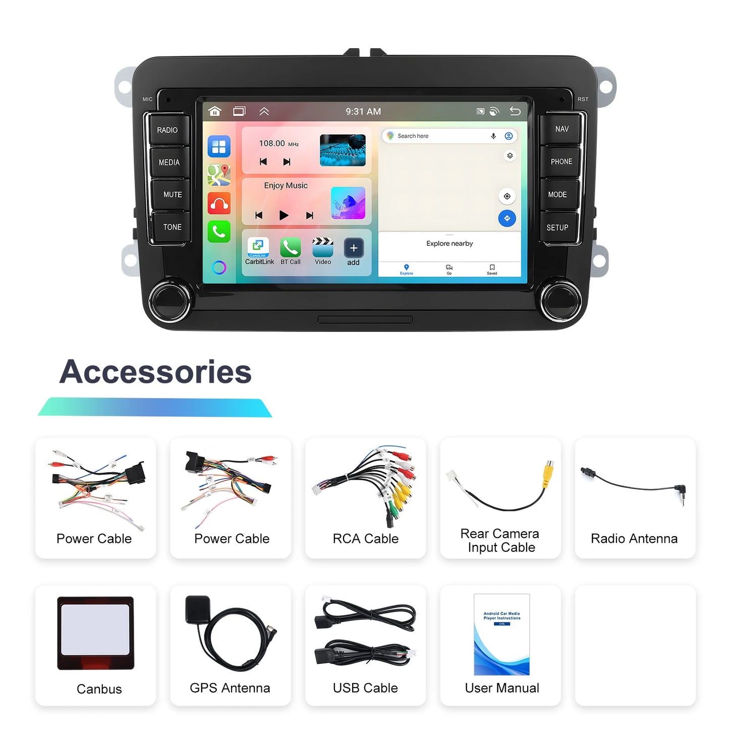 Podofo 7" Android 4G+64G do samochodowego radia samochodowego Apple Carplay GPS NAVI WIFI RDS FM BT do VW Golf 5 6 Passat Polo Touran Tiguan GPS
