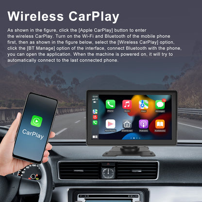 Podofo Uniwersalny 7-calowy radioodtwarzacz samochodowy multimedialny odtwarzacz wideo Bezprzewodowa nawigacja GPS CarPlay dla Apple Android Auto BT Touch Screen