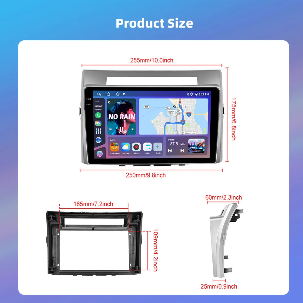 Podofo Bezprzewodowe radio samochodowe CarPlay AI do Toyoty Verso 2006 z Androidem GPS WIFI, odtwarzacz multimedialny DSP FM/RDS, korektor 2din