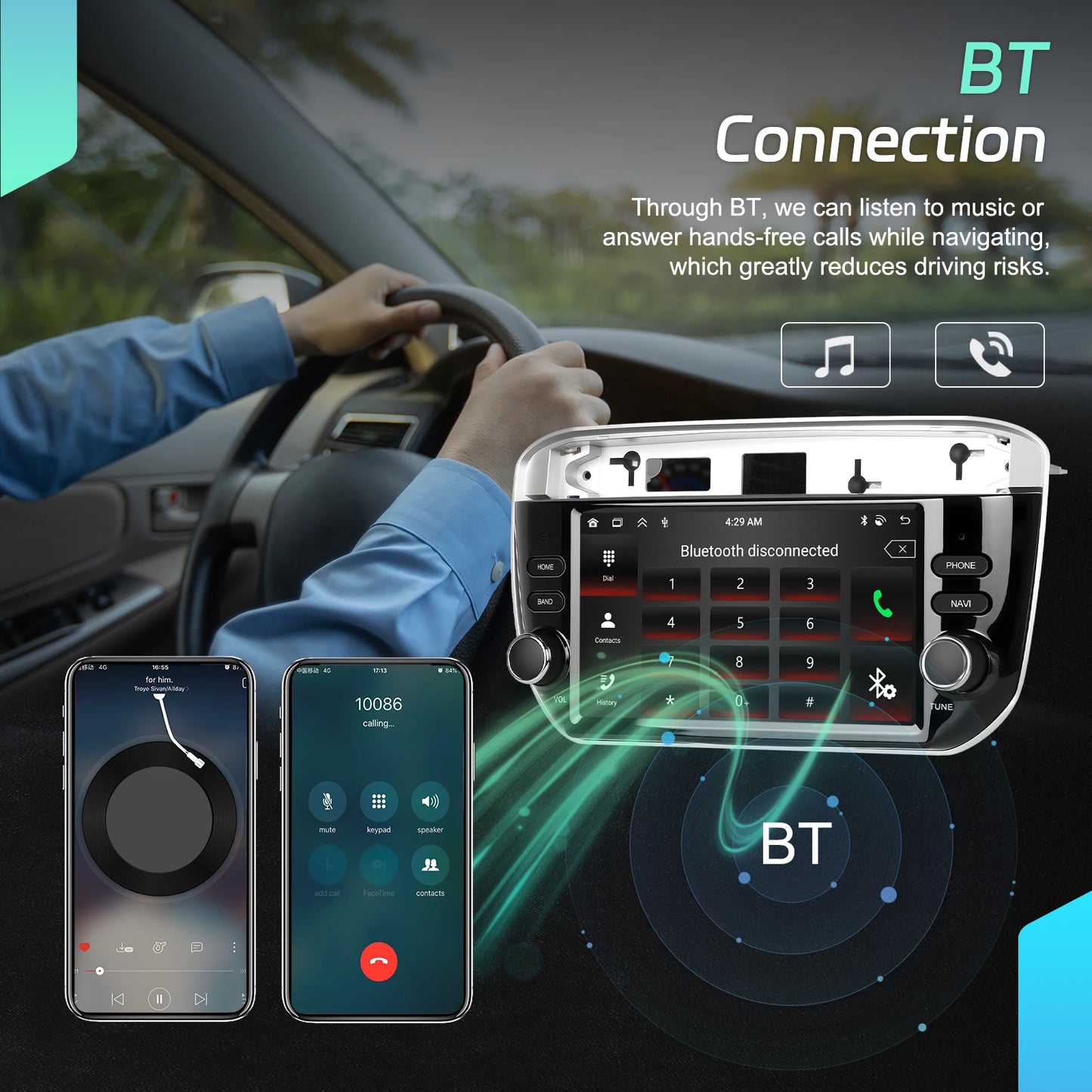 Podofo Wireless Carplay Android Auto do Fiata Punto 10-16/Linea 12-15 Radio samochodowe 6+128G AI Voice GPS DVR Odtwarzacz multimedialny BT FM