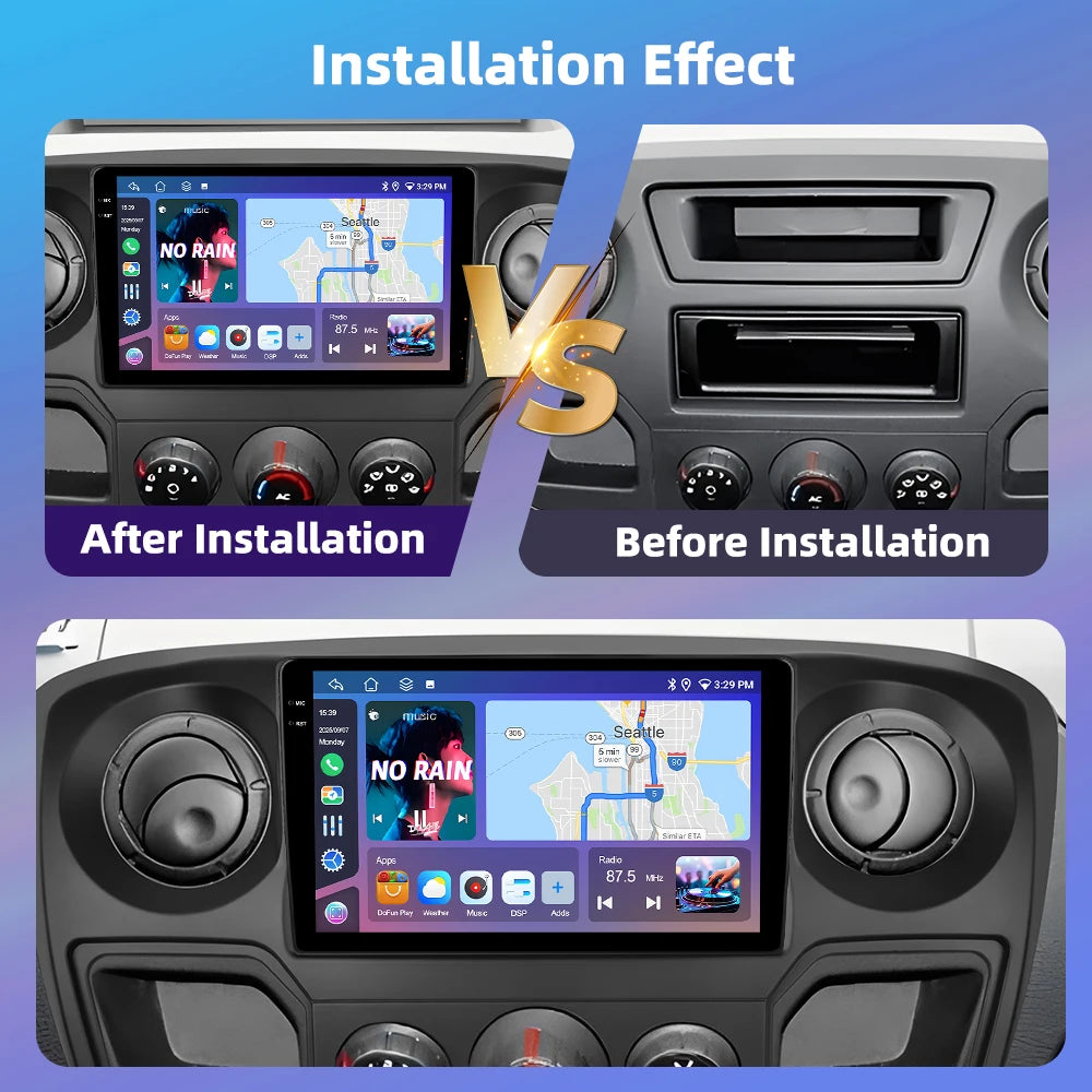 Podofo Bezprzewodowe radio samochodowe CarPlay z AI do Renault Master/OPEL Movano/Nissan NV400 2010 Android GPS WIFI Samochodowy odtwarzacz multimedialny