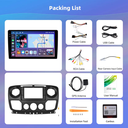 Podofo Bezprzewodowe radio samochodowe CarPlay z AI do Renault Master/OPEL Movano/Nissan NV400 2010 Android GPS WIFI Samochodowy odtwarzacz multimedialny