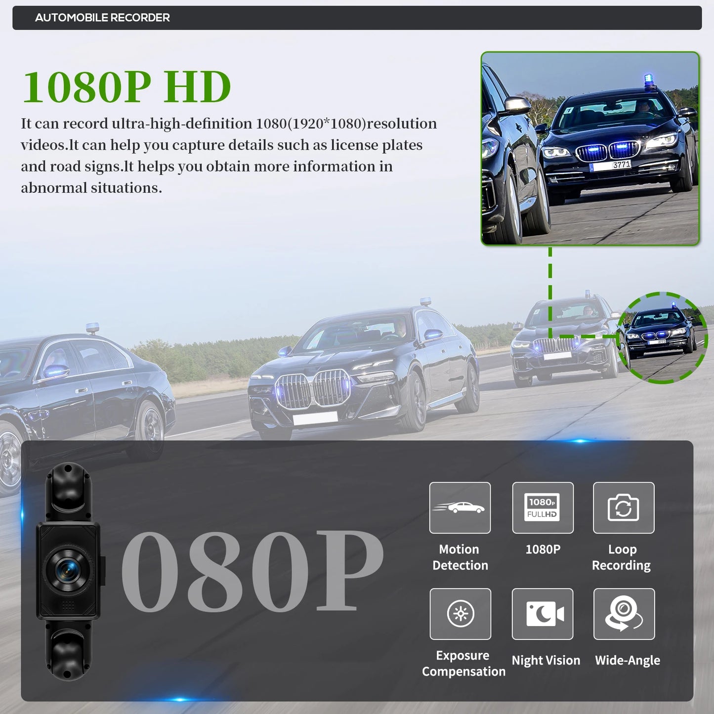 Podofo 2-calowy samochodowy rejestrator wideo 1080P Lewa prawa kamera cofania 360° 4-obiektywowa kamera samochodowa DVR nagrywanie w pętli monitor parkowania