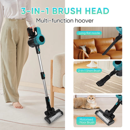 Odkurzacz pionowy LED bezprzewodowy do akumulatora Makita 18 V, silnik bezszczotkowy, siła ssania 16 kPa, pojemnik na kurz 0,8 l, czas pracy 30 minut z akcesoriami