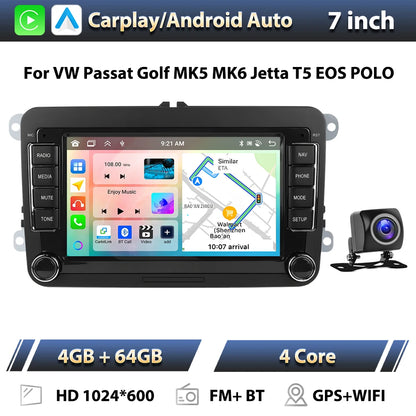 Podofo 7" Android 4G+64G do samochodowego radia samochodowego Apple Carplay GPS NAVI WIFI RDS FM BT do VW Golf 5 6 Passat Polo Touran Tiguan GPS