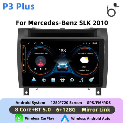 Podofo Bezprzewodowe radio samochodowe CarPlay z AI do Mercedesa-Benz SLK 2010 z Androidem, GPS WIFI, odtwarzacz multimedialny DSP, FM/RDS, korektor, radio 2din