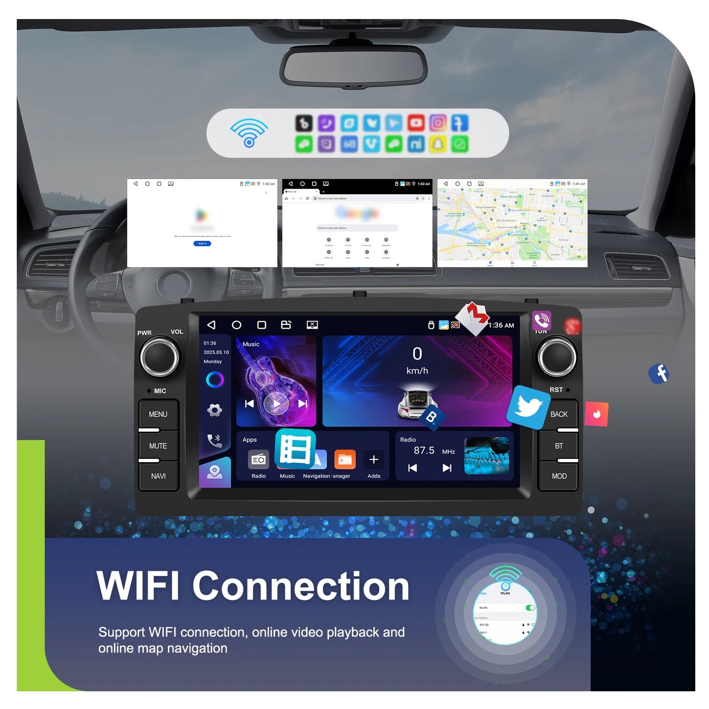 Radio samochodowe Podofo 7'' AI Voice Wireless CarPlay GPS WIFI DSP 4+64G Odtwarzacz multimedialny FM/RDS BT EQ do Toyoty Corolli E120/E130