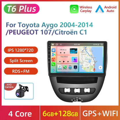 Podofo do Peugeota 107, Toyoty Aygo, Citroena C1 2005-2014, radia samochodowego, bezprzewodowego CarPlay, Androida Auto, 2+64 GB, GPS, jednostka główna, bez DVD